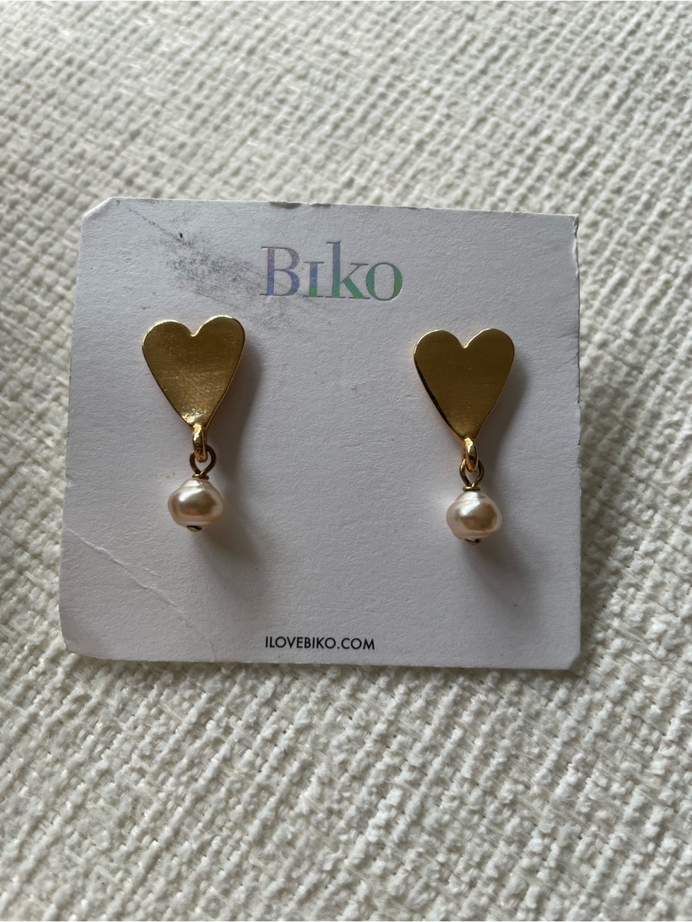 BIKO Gold Heart Earrings with Pearl Drops